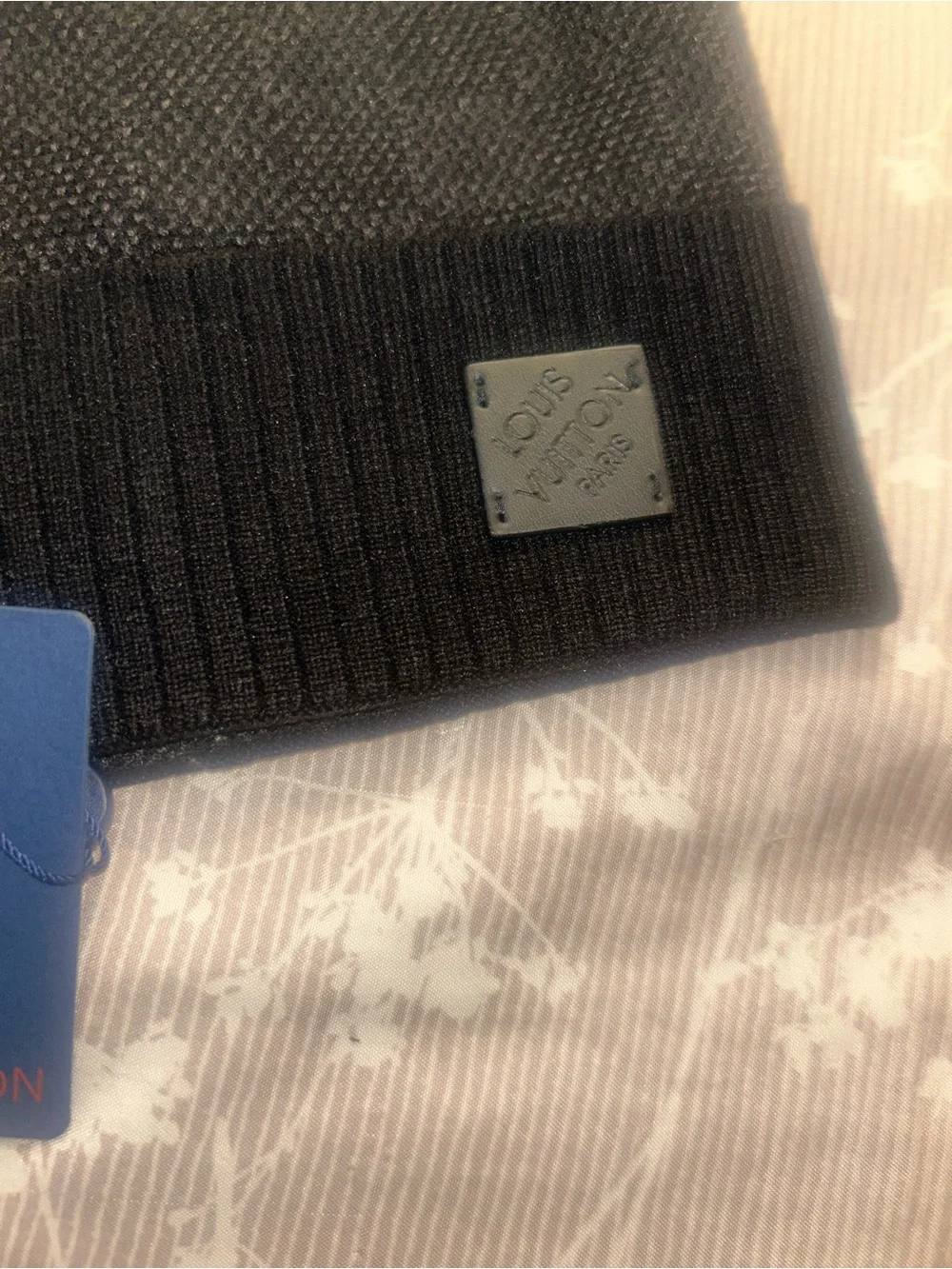 Louis Vuitton Black Knit Beanie with Logo Patch